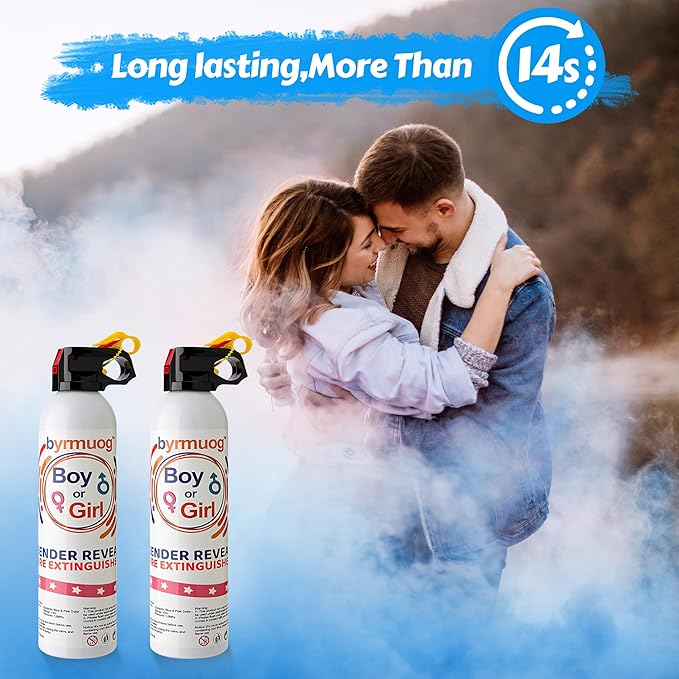 Gender Reveal Fire Extinguisher 2 Pack Color Powder Blasters Spray with Biodegradable Smoke for Baby Boy Reveal Party Ideas & Decorations (Blue)