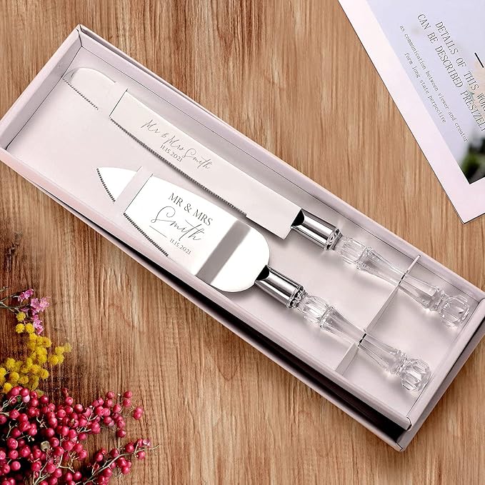AW BRIDAL Personalized Wedding Cake Knife, Cake Cutting Set 2-Piece Dessert Set for Party Wedding Anniversary Bridal Shower Gifts for Couples//DK001CPP121//
