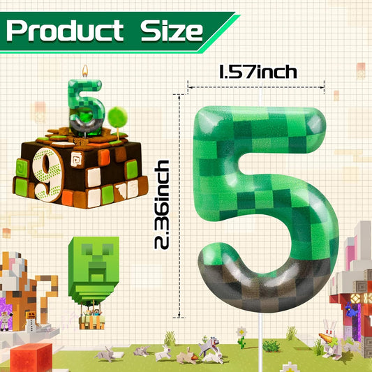 TNT Themed Birthday Cake Candle Number 5 Dynamite Themed Green Candle Birthday Party Decoration Cake Topper for Pixel Theme Birthday Party Anniversary Party Dynamite Party Video Game Party(Number 5)