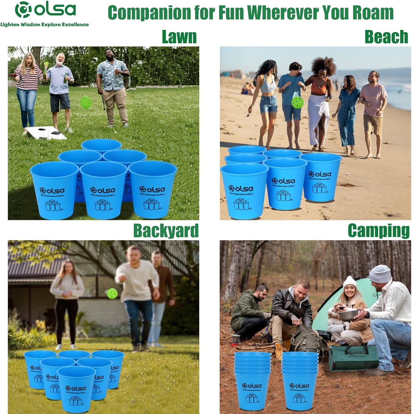 Olsa Giant Yard Pong Backyard Games, Outdoor Games for Adults, Giant Lawn Game with 12 Buckets, Balls, Carrying Bag-Party Game for Beach Camping Outdoor Party(Blue)