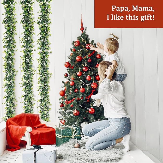 Vines Faux Eucalyptus Garland Plant, Artificial Vines Hanging Eucalyptus Leaves Greenery Garland for Wedding Backdrop Arch Wall Decor Fake Vines,Leaf 5.9 FT UV Indoor Outdoor(2 Pack)