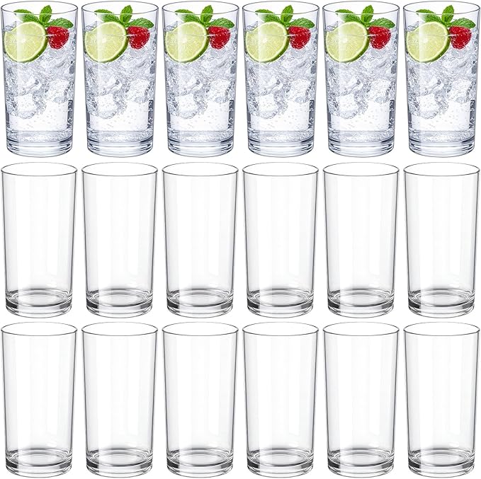 Gerrii 18 Pcs Clear Plastic Tumblers Drinking Cups Reusable Unbreakable Juice Acrylic Glasses Dishwasher Safe Plastic Glasses for Adults Picnic Party Kitchen (15.5 oz,Vintage)