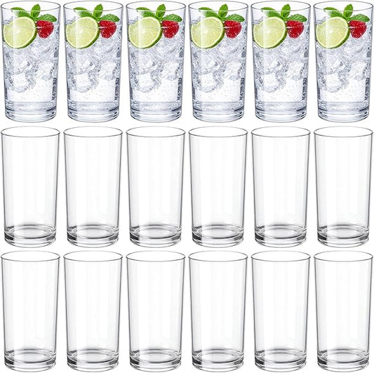Gerrii 18 Pcs Clear Plastic Tumblers Drinking Cups Reusable Unbreakable Juice Acrylic Glasses Dishwasher Safe Plastic Glasses for Adults Picnic Party Kitchen (15.5 oz,Vintage)