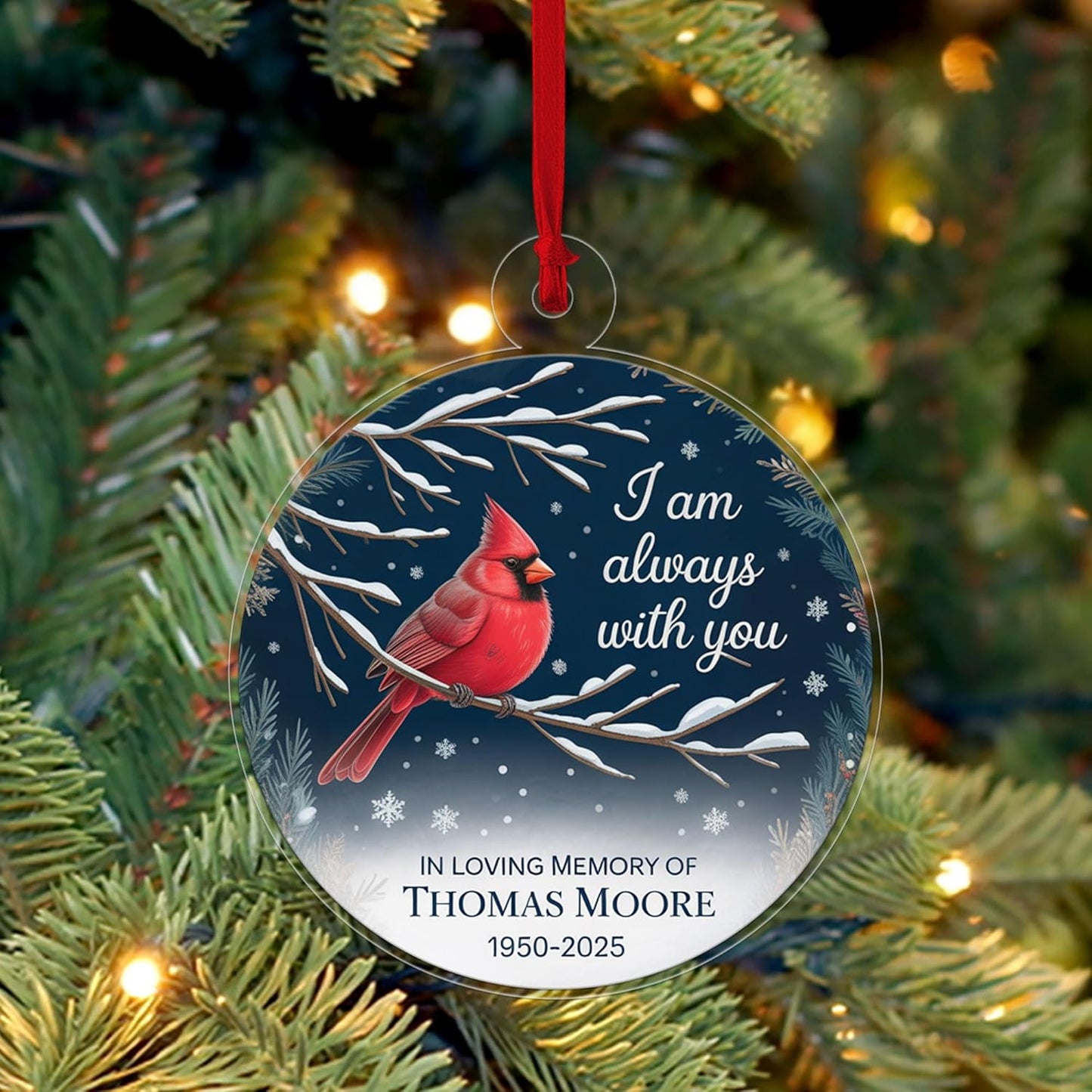Custom Memorial In Loving Memory Christmas Ornament, Cardinal Memorial Christmas Ornament, Personalized Sympathy Gift, Holiday Tree Ornament Acrylic Ornament – Personalized