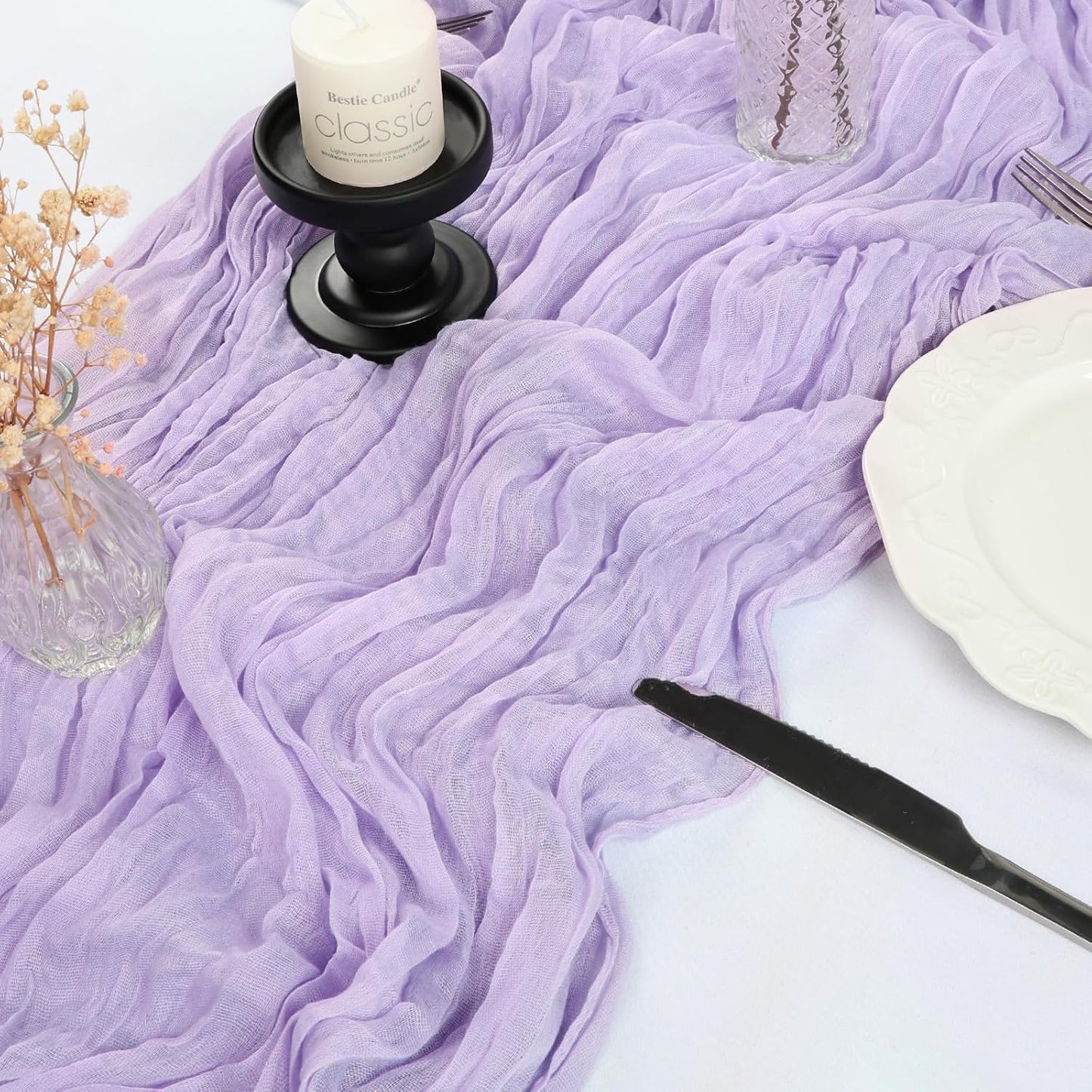 6 Pack 10FT Lavender Purple Cheesecloth Table Runner 35x120 Inch Gauze Rustic Boho Table Runner Cheese Cloth for Wedding Decor Birthday Party Bridal Baby Shower Table Centerpiece Decoration
