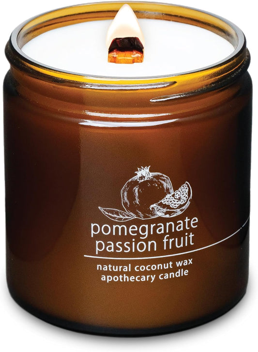 Hemlock Park Crackling Wood Wick Candle Handcrafted with Natural Coconut Wax (Large 16 oz, Pomegranate Passion Fruit)