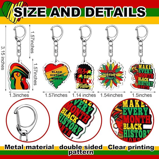 Kenning 50 Pcs Black History Month Keychain Gifts Bulk Black History Hanging Gift Acrylic African Freedom Day Decorations for Juneteenth Party Gifts Supplies