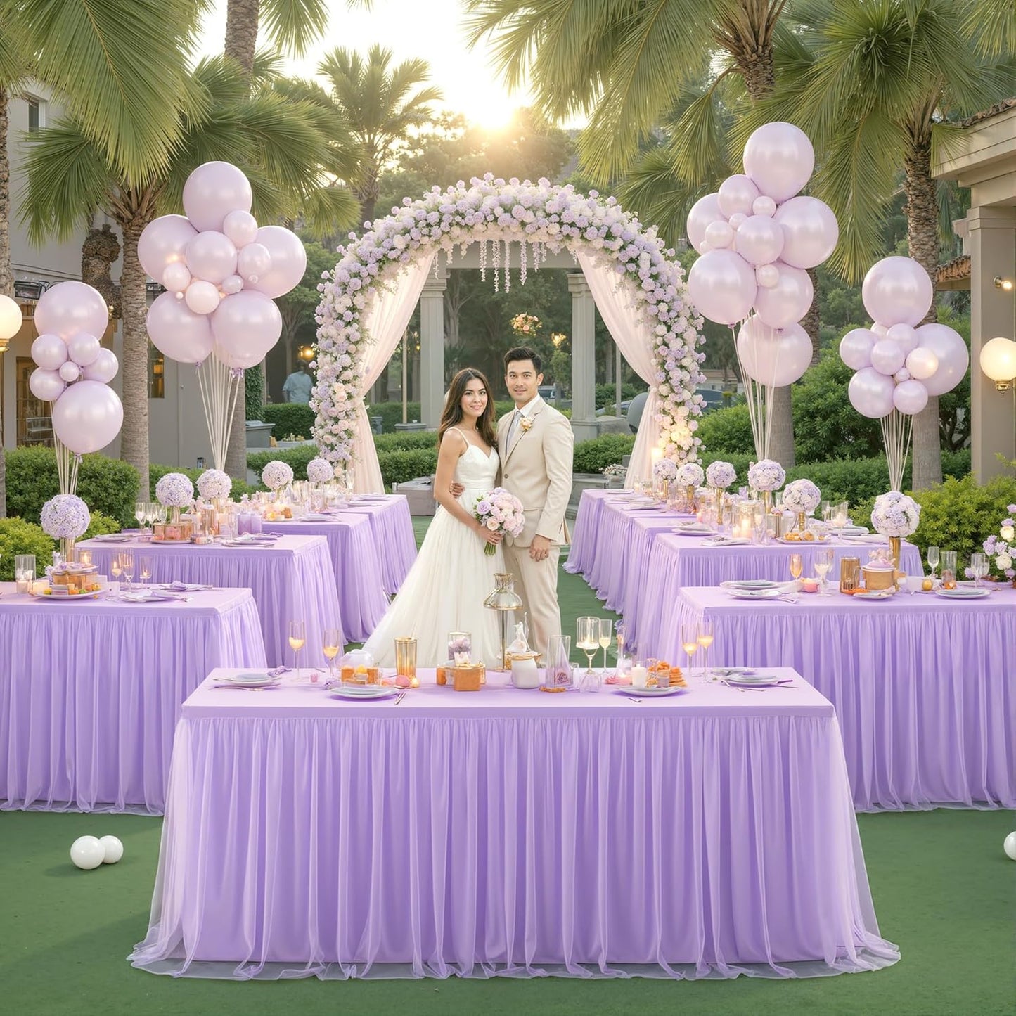 Suppromo 4 Pack 6ft Lavender Tulle Tablecloths for Rectangle Tables, 6 Foot Rectangular Table Cloth Wrinkle Free Table Cover with Tutu Skirt for Wedding Baby Shower Birthday Party Banquet Buffet Cake