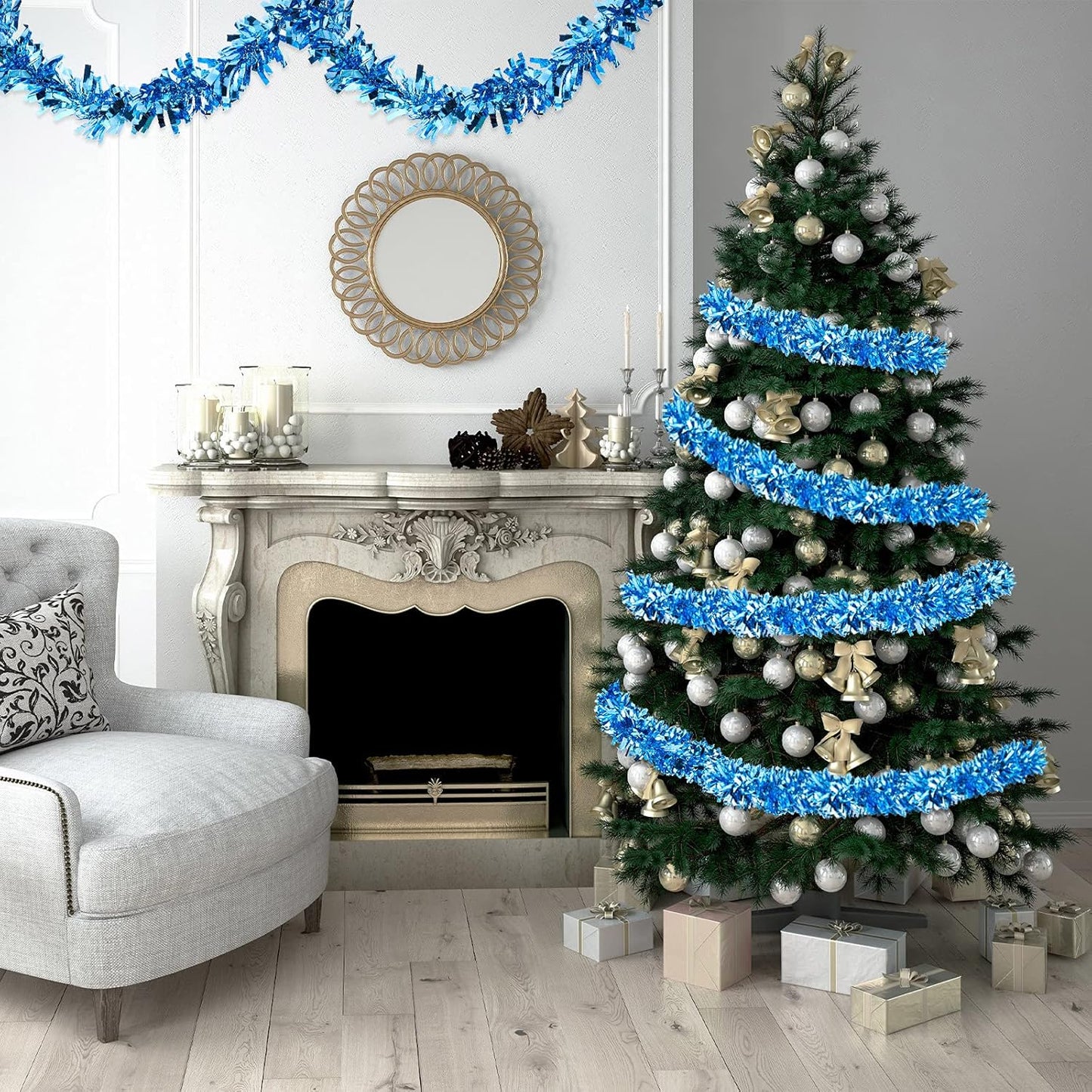 Dingion 59 Feet Christmas Tinsel Garland Metallic Twist Ornaments Hanging Glitter Xmas Garland for Christmas Tree Indoor Outdoor Decoration Party Supplies