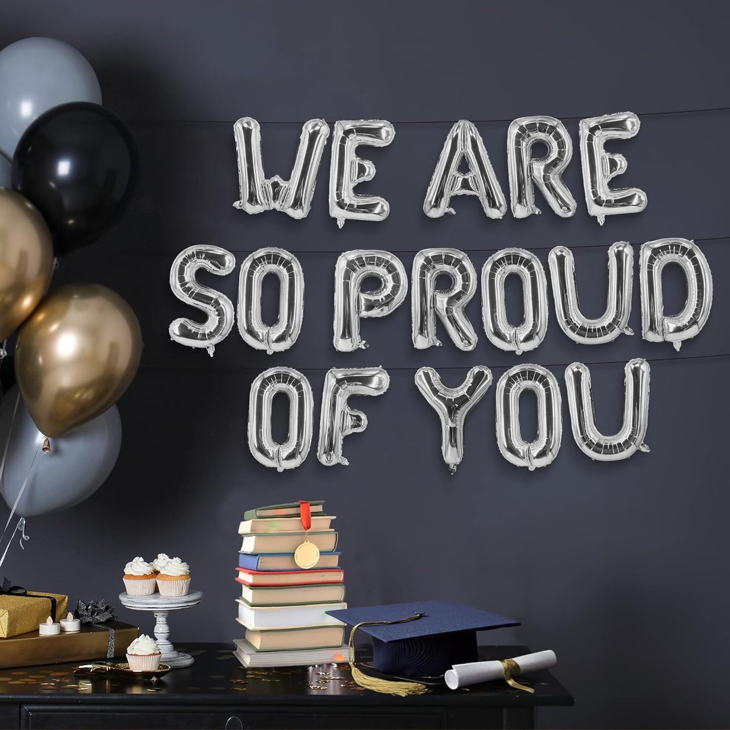 HOUSE OF PARTY We are So Proud of You Congratulations Balloon Banner- 40'' Silver Foil Balloons for Graduation Decorations 2025