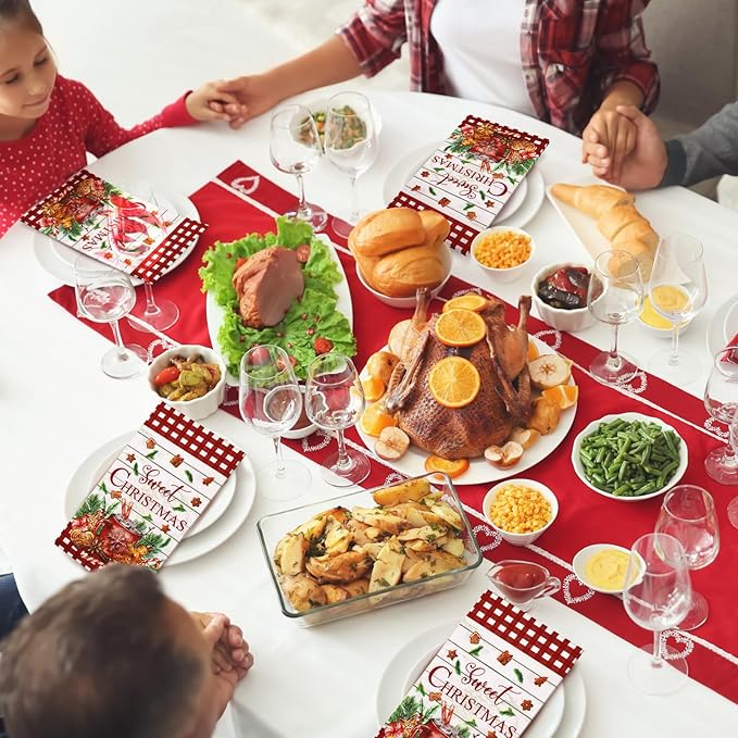 Karenhi 200 Pcs Christmas Gingerbread Napkins 2 Ply Red and White Buffalo Plaid Xmas Paper Napkins Disposable Hand Towel for Bathroom Decorative Napkin Paper Hand Towels Christmas Decorations
