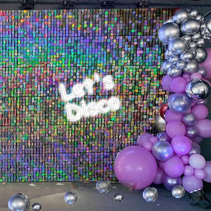 4 Packs Disco Foil Curtain, Silver Glitter Metallic Backdrop for Birthday, Wedding, Baby Shower, Bachelorette Party, 70s 80s 90s Theme Disco Party Decorations Supplies