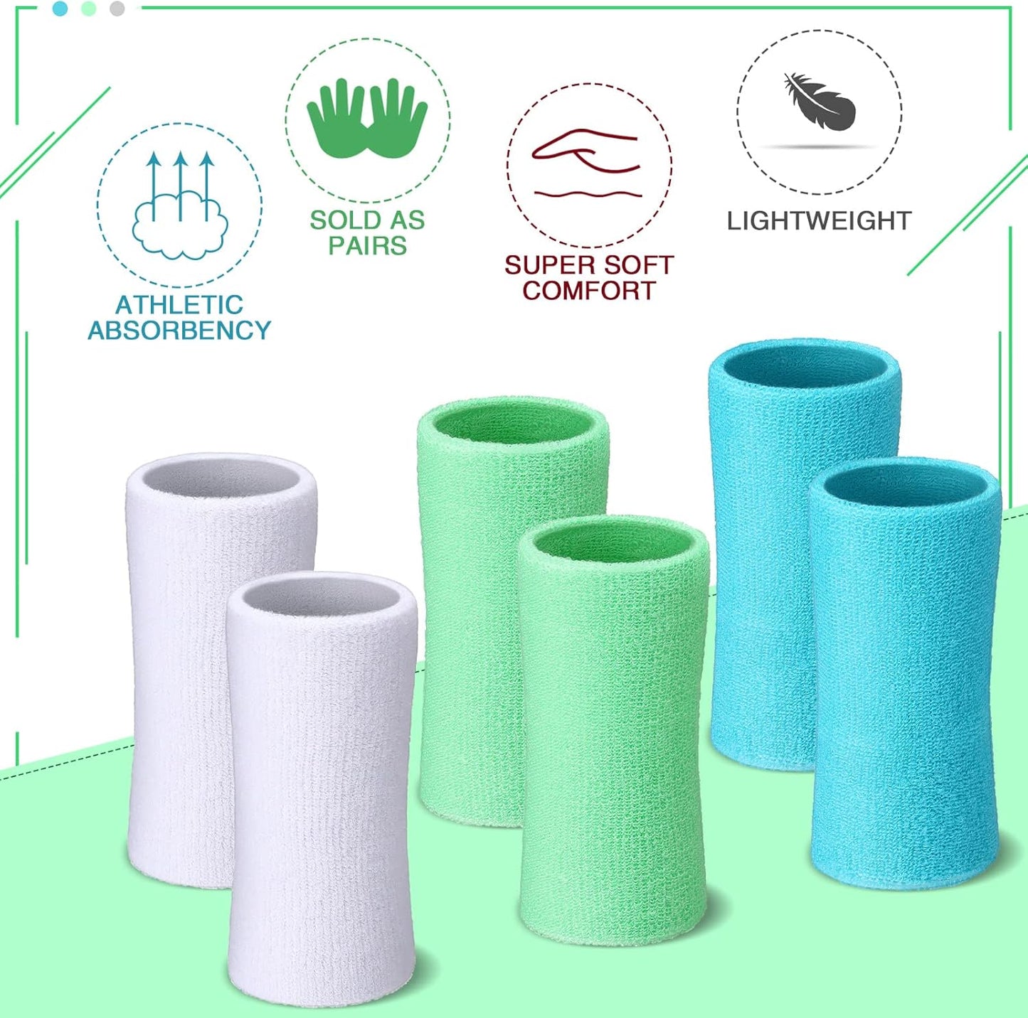 WILLBOND 6 Inch Wrist Sweat Bands for Men Women Tennis Elastic Athletic Long Sweatband Wrist Absorbent for Basketball Tennis Running Outdoor Activity