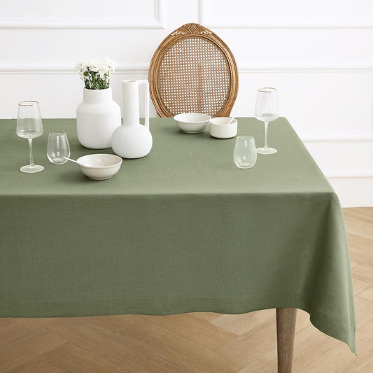 Solino Home Linen Tablecloth 60 x 120 Inch - 100% Pure Linen Oil Green Table Cloth for Rectangle Tables - Fete, Machine Washable Tablecloth for Fall, Autumn, Thanksgiving, Christmas