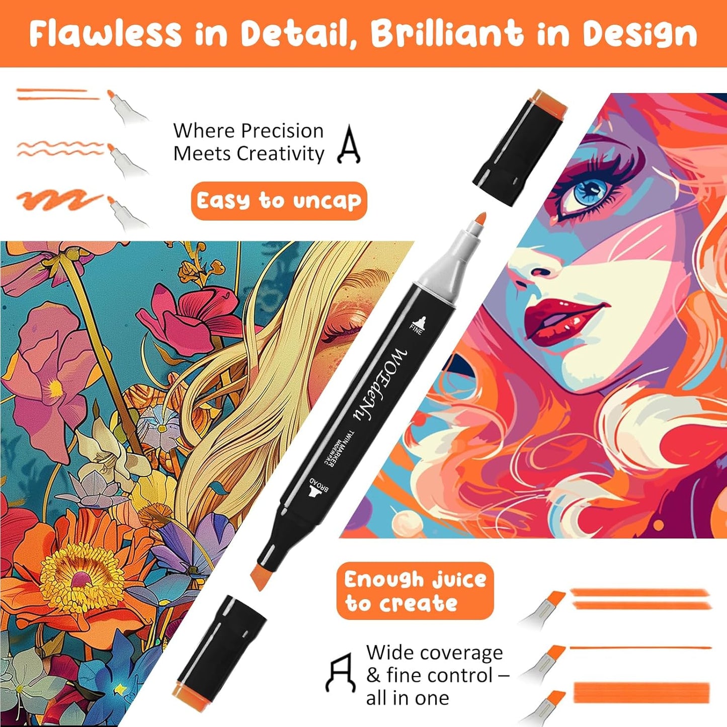WOEden Alcohol Markers, 80 Colors Dual Tip Brush & Chisel Art Markers, Permanent Alcohol-Based Pens for Adult & Kids Coloring, Drawing, Sketching, Card Making