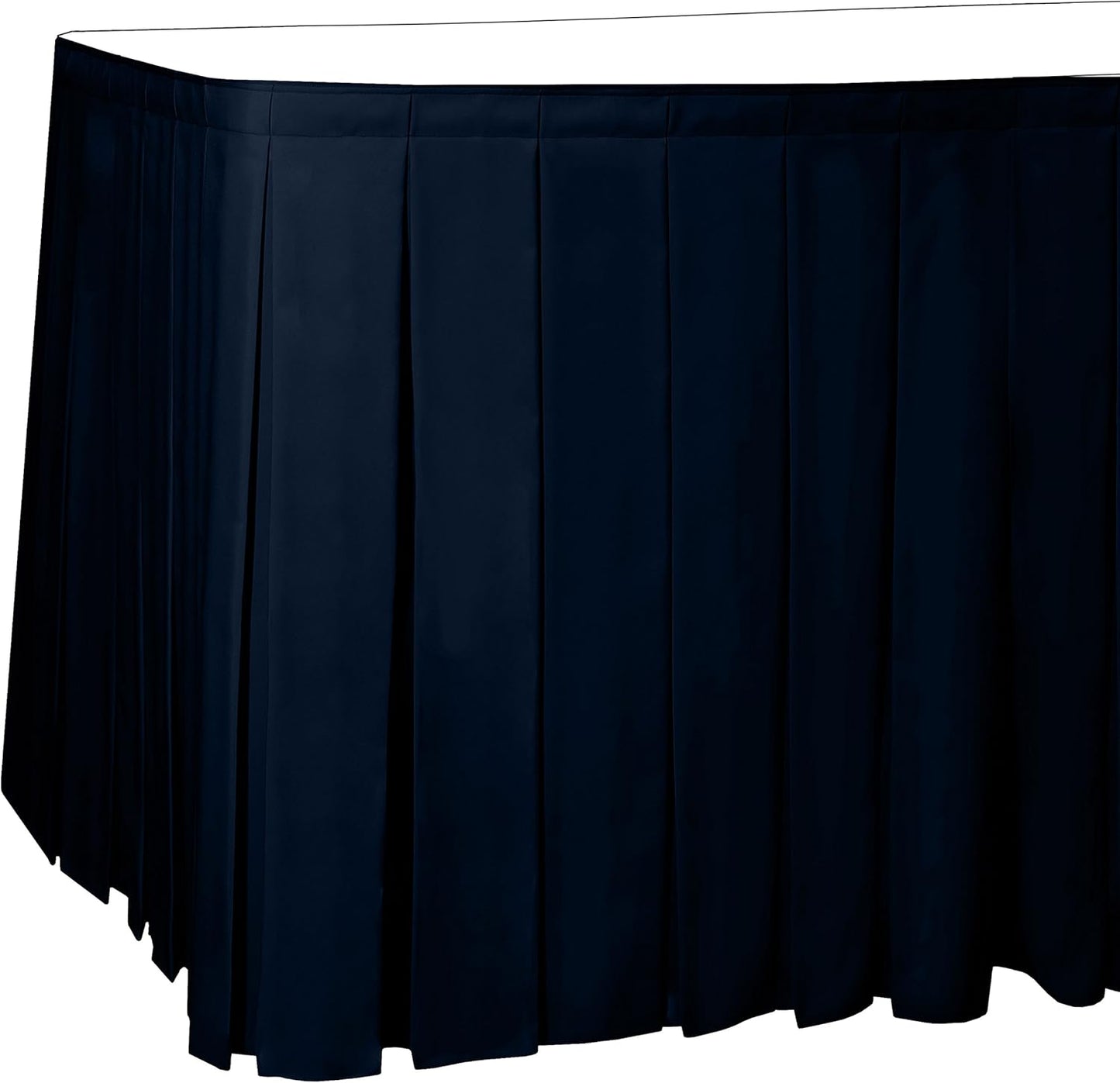 Ultimate Textile Pleat Polyester Fabric Table Skirt - Machine Washable, Flame Resistant, Cut & Sewn in NJ, Desk Skirt - Navy, 17' Box Pleat x 42" h