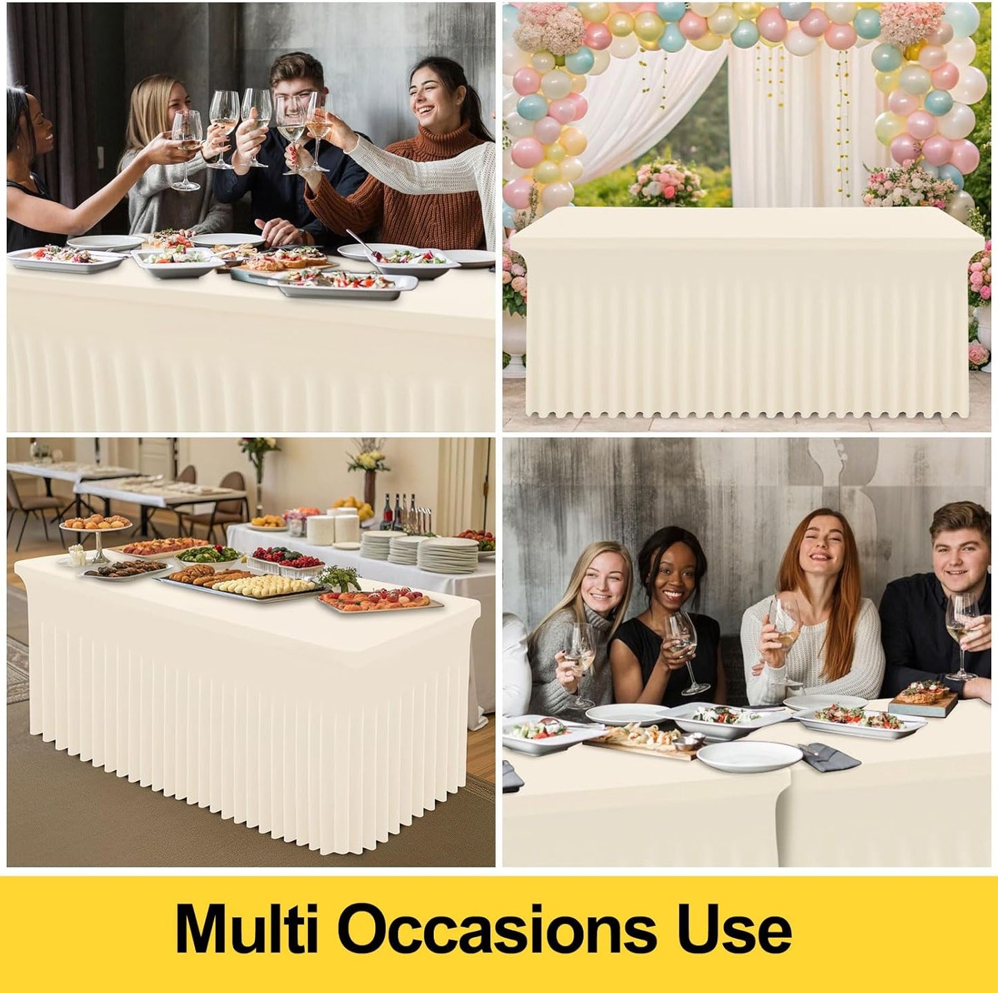 Smiry Spandex Tablecloth, Elastic Fitted Stretch Tablecloth for 6FT Rectangle Tables, Waterproof Washable Table Cover Skirt for Outdoor, Wedding, Banquet & Parties (Beige, 72Lx30Wx30H Inch)