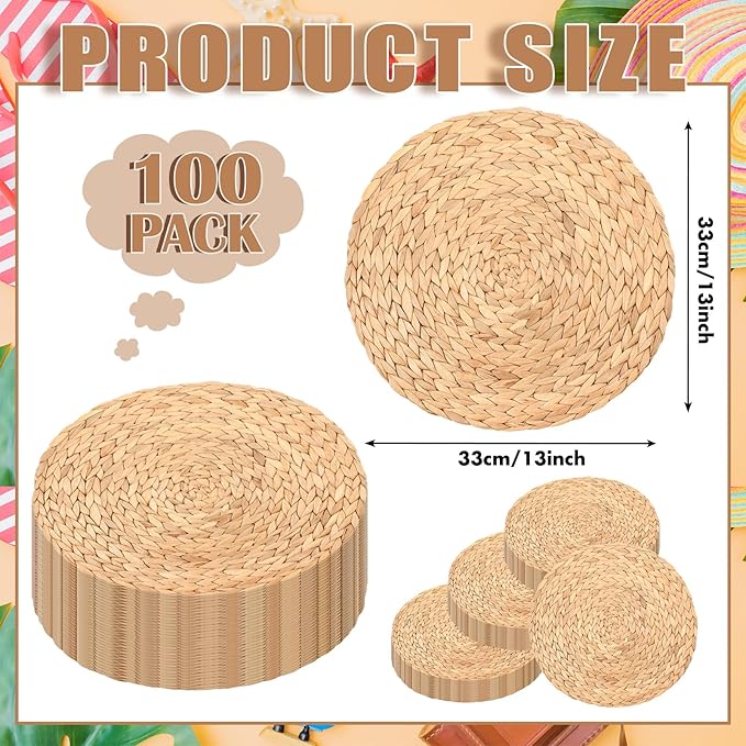 Sinmoe 100 Pack Disposable Paper Placemats Bulk 13 Inch Paper Placemats Disposable Charger Plates Table Place Mats for Dinner Wedding Birthday Summer Spring Party Dinner Tableware