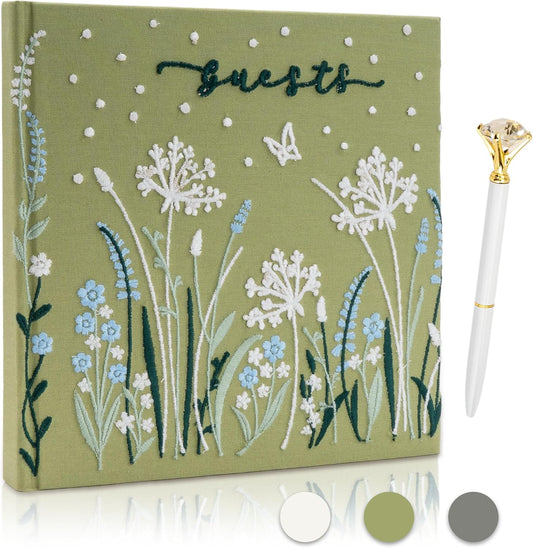 Embroidered Wedding Guest Book—The Perfect Polaroid Guest Book for Wedding Receptions, Birthdays, Baby Showers, and Special Events with 3 Photo Corner Stickers+ 3 DIY pens+1 Diamond Pen