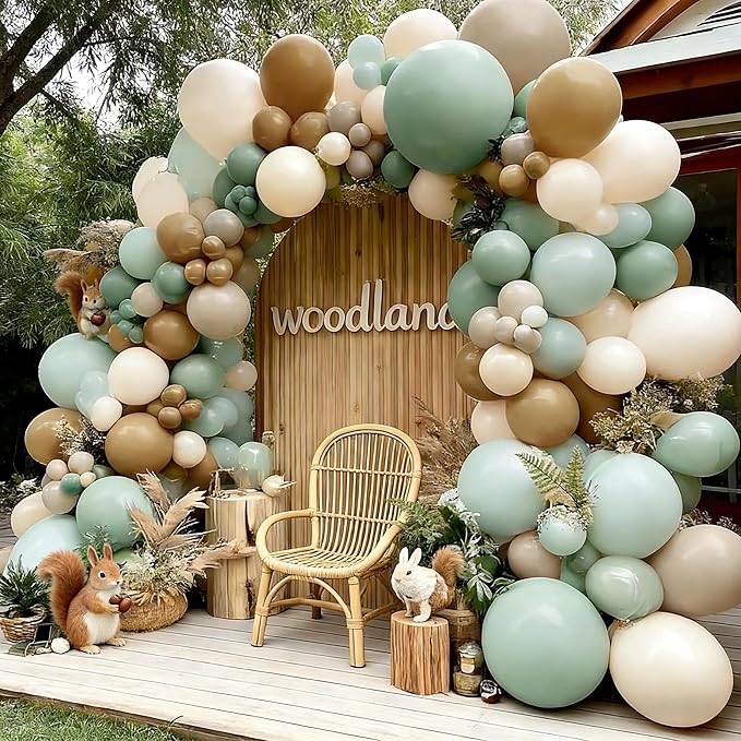 Dusty Green Tan Balloon Arch Kit Double Stuffed, Light Sage Green White Sand Brown Apricot Pastel Neutral Balloon Garland for Boho Baby Shower Birthday Wedding Woodland Wild One Gender Reveal Party