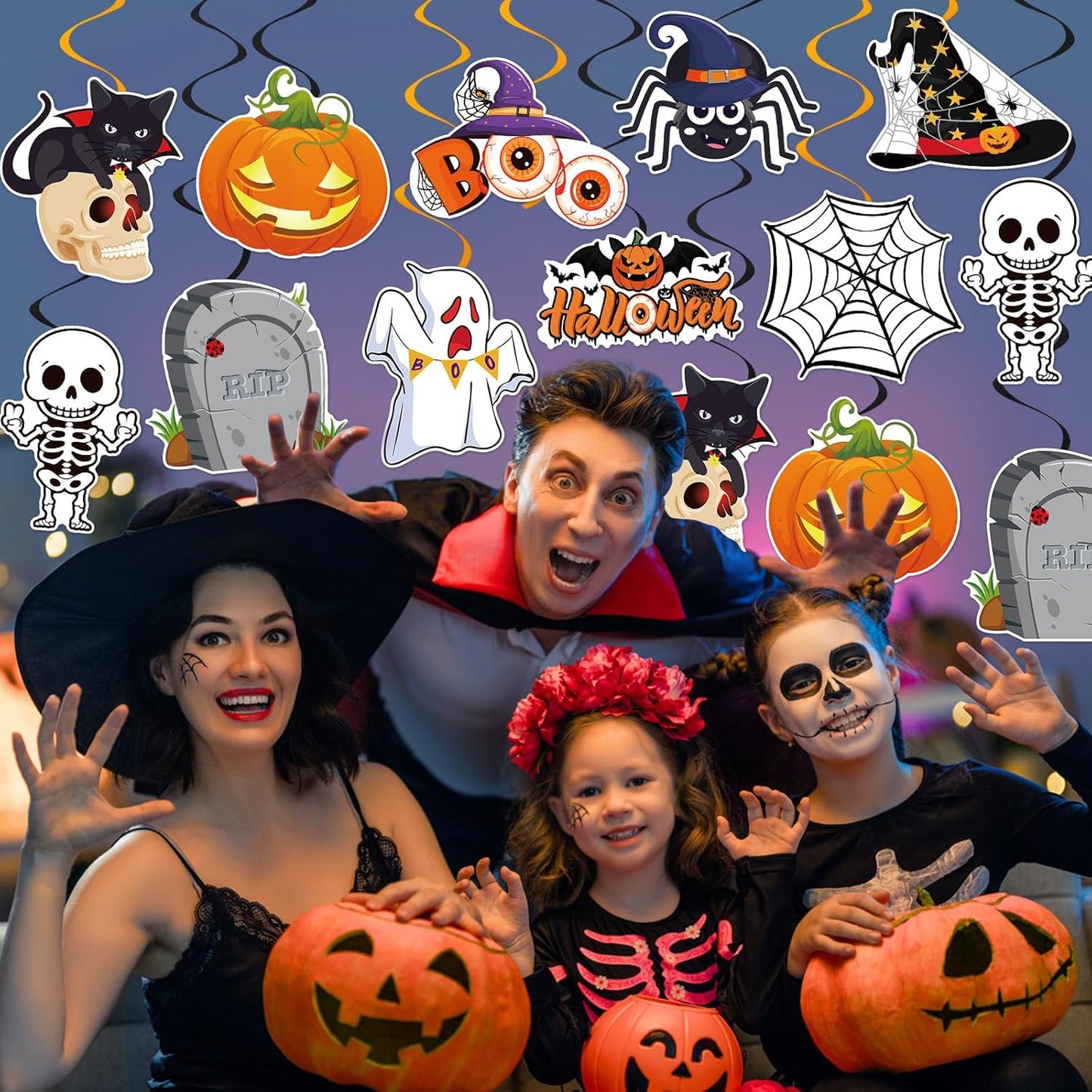 40Pcs Halloween Hanging Swirl Decorations, Halloween Hanging Streamers Ceiling Decor with Pumpkin Spider Ghost for Home Office School Trick or Treat Party Decor Supplies