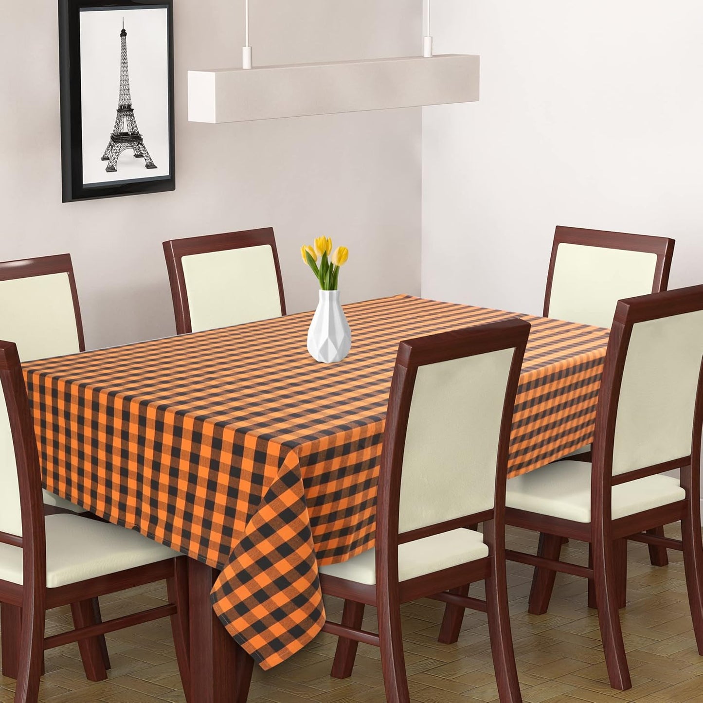 Urban Villa Halloween Tablecloth Buffalo Check Table Cloth Tabletop Cover Kitchen Dining Tablecloth Size- 60"X84"100% Cotton Ideal for Parties Wedding Holiday Dinner Orange/Black Rectangle 6-8 Seats