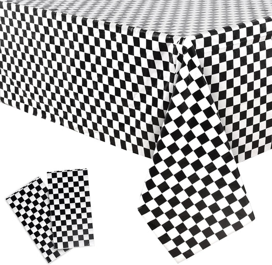 GREATRIL Black White Checkered Party Table Covers Tablecloth for Racing Theme Birthdays Party/Ceremony Decorations Rectangle Tablecover 54'' x 108'' - 2 Packs