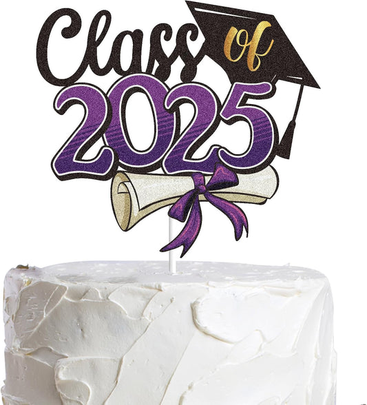 LINGBOOM Class of 2025 Happy Graduation Cake Topper Purple Glitter Grad 2025 Happy Graduation We are So Proud of You Cake Decorations Congrats Grad Party Supplies (Purple)