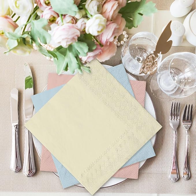 Whaline 120Pcs Pastel Rainbow Paper Napkins Colorful Disposable Dinner Napkins Multi-colored Luncheon Napkin for Spring Easter Summer Party Birthday Baby Shower Wedding Home Table Decor, 6 Colors