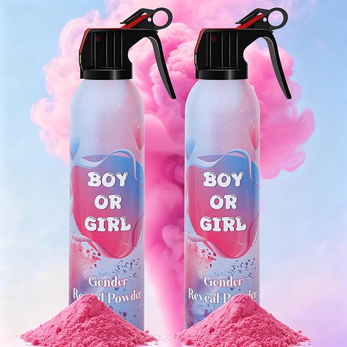 Colored Gender Reveal Cornstarch Spray 2 Packs, Pink Powder Spray for Baby Girl Reveal, Long-Lasting 10ft Smoke Effect, Unique Gender Reveal Ideas & Party Decorations