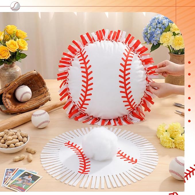 Mindsoft 6 Sets Fleece Tied Pillow Craft Kit Baseball Theme DIY Pillow Making Set for Kids, No Sewing with Soft PP Cotton Stuffing for Baseball Home Classroom Activity Gift for Sports Birthday Party