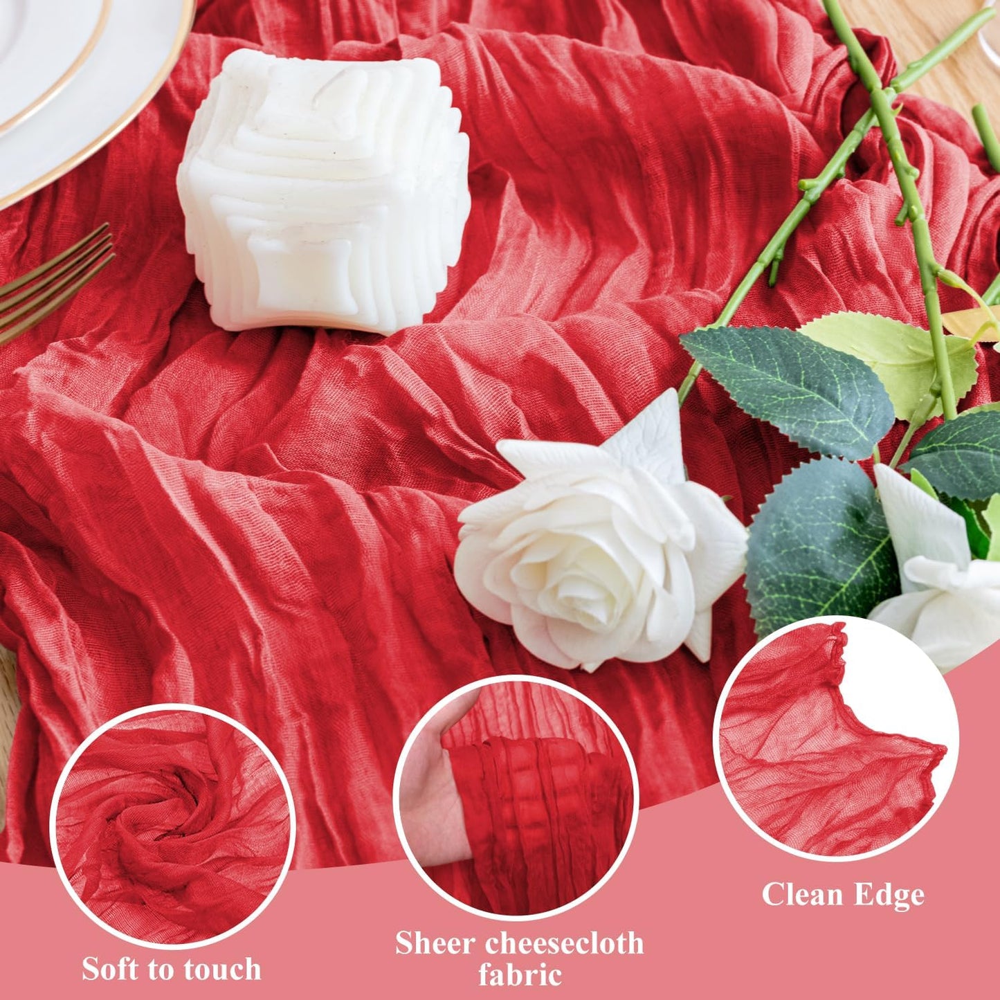 Wokceer Cheesecloth Table Runner 4Pack 10FT Red Christmas Boho Gauze Fall Thanksgiving Cheese Cloth Table Runner for Party Easter Rustic Sheer Table Runners for Baby Bridal Shower Wedding Table