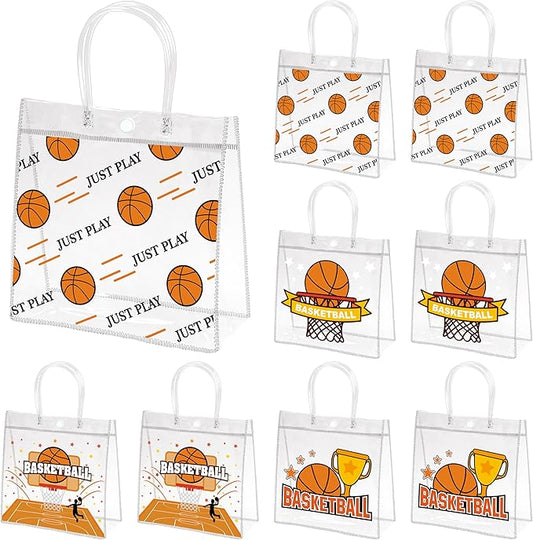 H1vojoxo Basketball Party Gift Bags - 24PCS Basketball Clear PVC Gift Bags with Handle Reusable Sports Goodie Bag for Boys Birthday Party Basketballs Tote Candy Bag Large Treat Ball Themed Party Favor