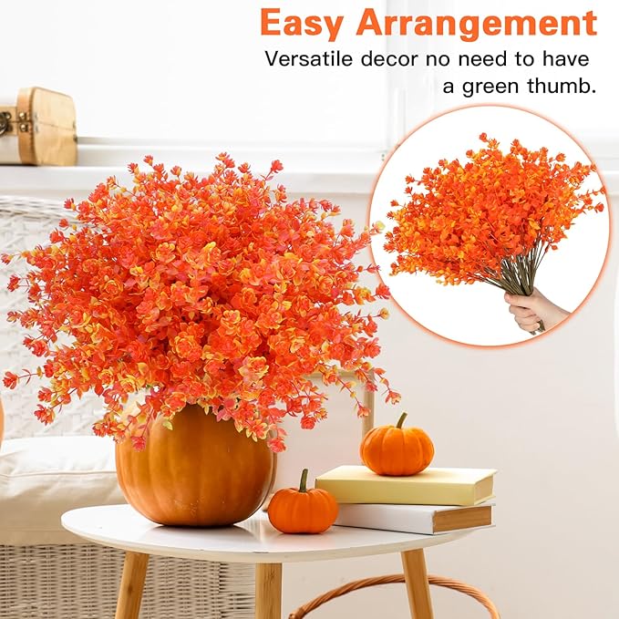 12 Bundles Faux Mums for Fall Decor, UV Resistant Fall Flowers Artificial for Decoration Fake Mums for Thanksgiving Halloween Autumn Indoor Outdoor Garden Porch Window Wedding(Fall Red)