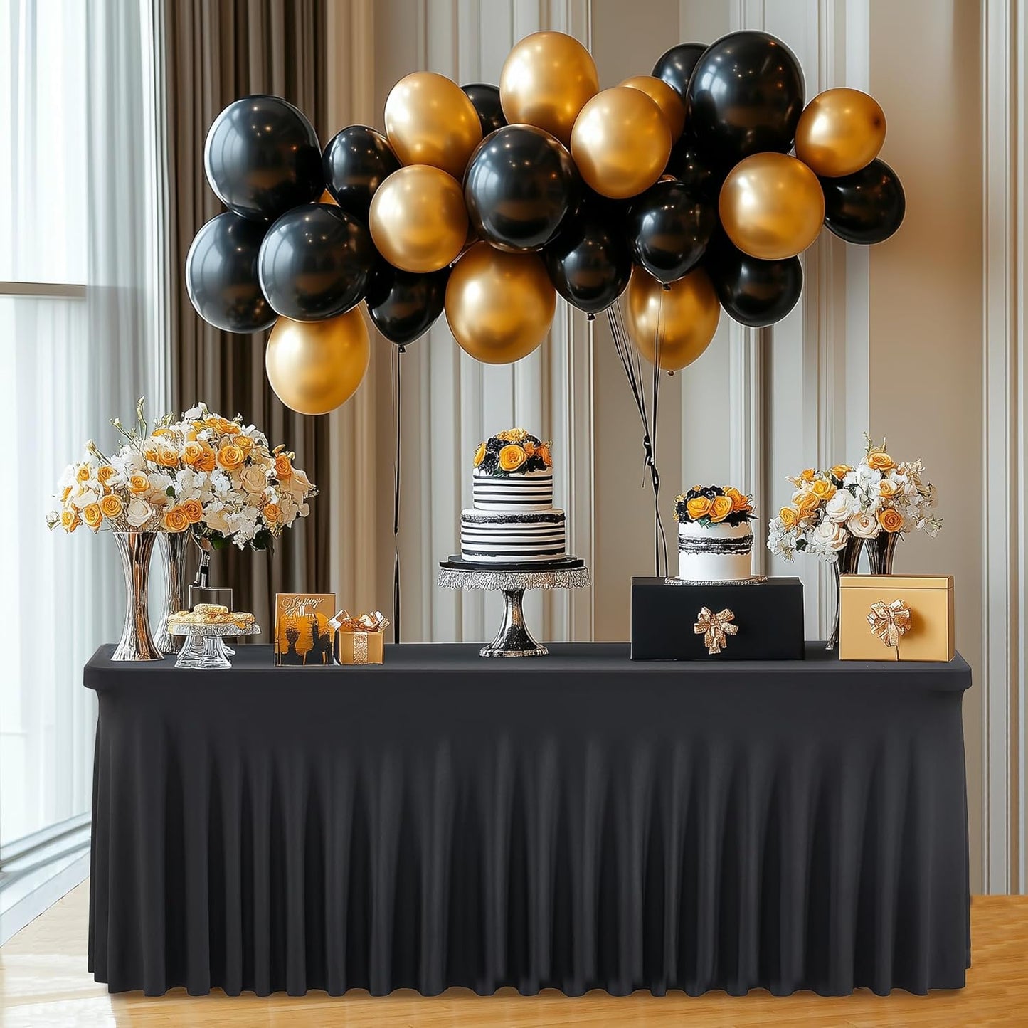 6 Pack Black Fitted Spandex Table Cloth Rectangle 8ft, Wrinkle Free High-Stretch Skirted Tablecloths for 8 Foot Rectangle Tables, Decor Parties Weddings Birthday Banquet Spandex Table Cloths Cover