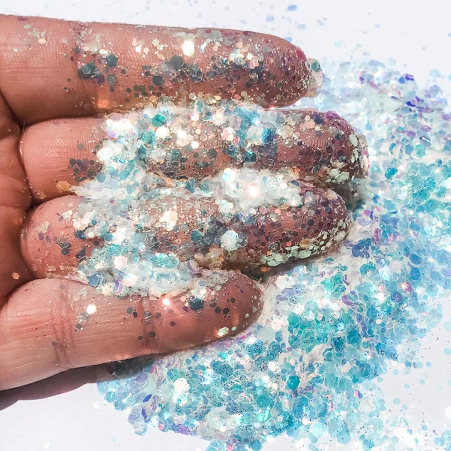 HEMOER White Opal Glitter 100g/3.5oz, Cosmetic Mixed Hexagon Chunky & Fine Craft Glitter Resin Sequins for Epoxy Glass, Resin Art, Body, Hair, Face, Nail, Slime, Tumbler, Festival Party