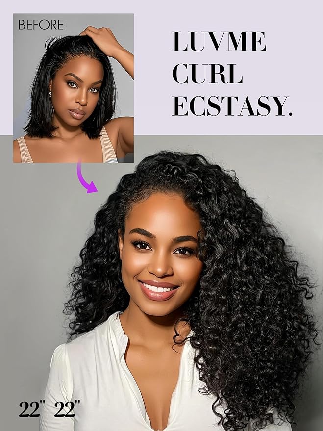 LUVME Burmese Curly Clip in Hair Extensions Real Human Hair Messy Curly Clip Ins Fullness with 2 Pack for Women Brazilian Remy Human Hair Natural Black 135g 16Inch