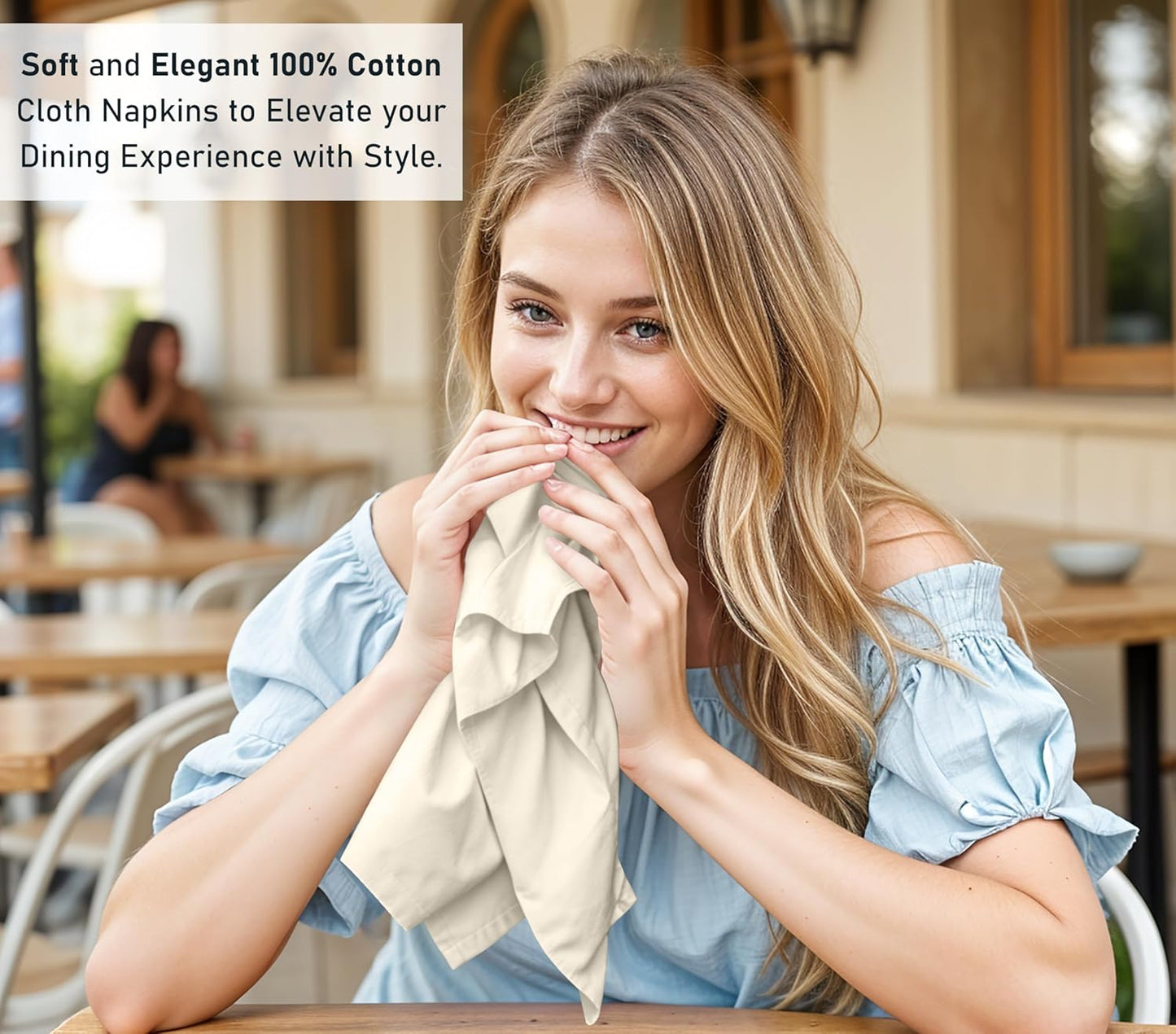 Ruvanti Cloth Napkins Set of 6, 18x18 Inches, 100% Cotton, Washable, Soft & Absorbent, Perfect for Wedding, Christmas, ‎Thanksgiving Dinners - Antique White