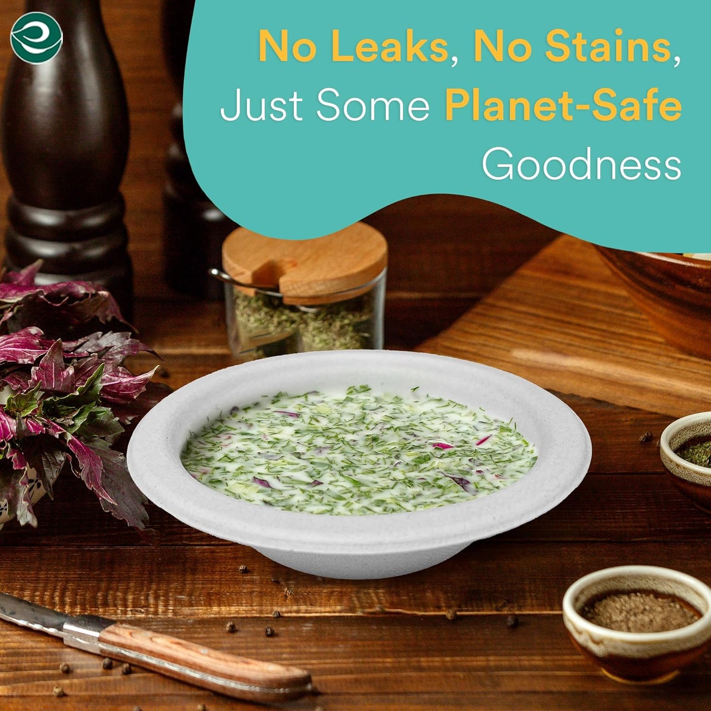 ECO SOUL 100% Compostable 16 Oz Soup Bowls [200-Pack] Disposable dessert bowls I Heavy duty paper bowl I Eco-friendly salad bowl I Biodegradable large Bowls - Pearl White