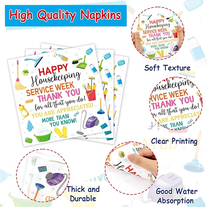 96Pcs Colorful Happy Housekeeping Week Paper Plates and Napkins We Appreciate You Disposable Tableware Thanks for All You Do Party Plate for 24 Guests Housekeepers Appreciation Party Supplies