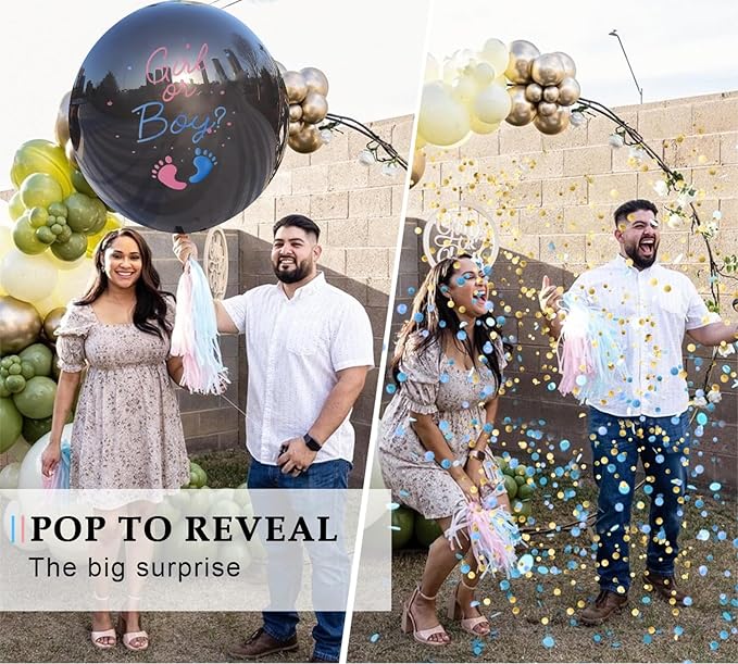 2Pack Gender Reveal Balloons Boy or Girl Balloon with Blue Pink Confetti for Baby Shower Gender Reveal Ideas Party Supplies Decoration Black Colors
