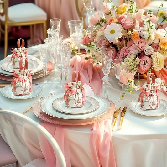 Liobelon 8 Pieces Floral Mini Gift Bags with Handles 14x9.5x6cm/5.5x3.7x2.3inch Canvas Small Candy Bag Tea Party Favor Bags for Party, Wedding, Bridal Shower, Valentine's Day, Mother's Day