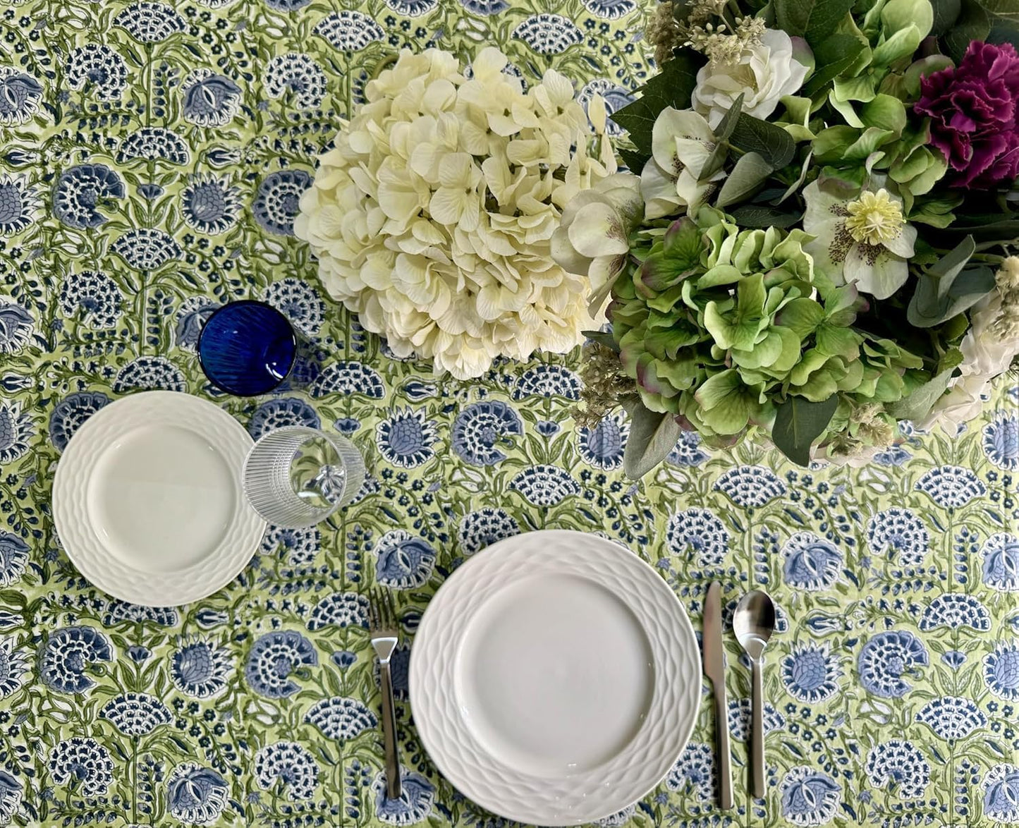 ATOSII Amara 100% Cotton Fall Tablecloth, Handblock Floral Print Rectangle Linen for Kitchen Dining I Parties Wedding Outdoors Picnics Easter I Spring Summer 72 X 120 Inches I 10 Seater Table
