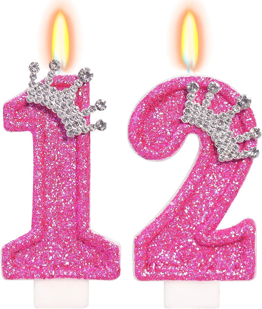 Birthday Candle for Cake, Crown Rose Number Candles, 2.76 inch Number Happy Birthday Candle, Cake Topper Decoration for Birthday Party (Number 12)