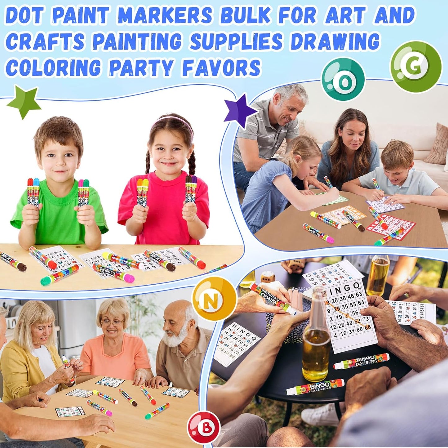 Crtiin 40 Pcs Bingo Daubers Dot Markers Set 12ml /0. 4oz Each, 8 Vibrant Colors for Kids Adults Dot Paint Markers Idea for Bingo Games, Art Crafts, Classroom Activities DIY Projects