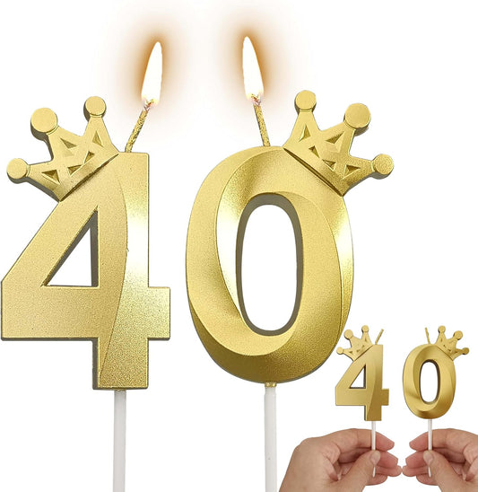 The Number 40 Gold Birthday Candles for Cake is Beautiful Number Candles for 40th Birthday Decorations for Man and Women (Gold-40, Crown)