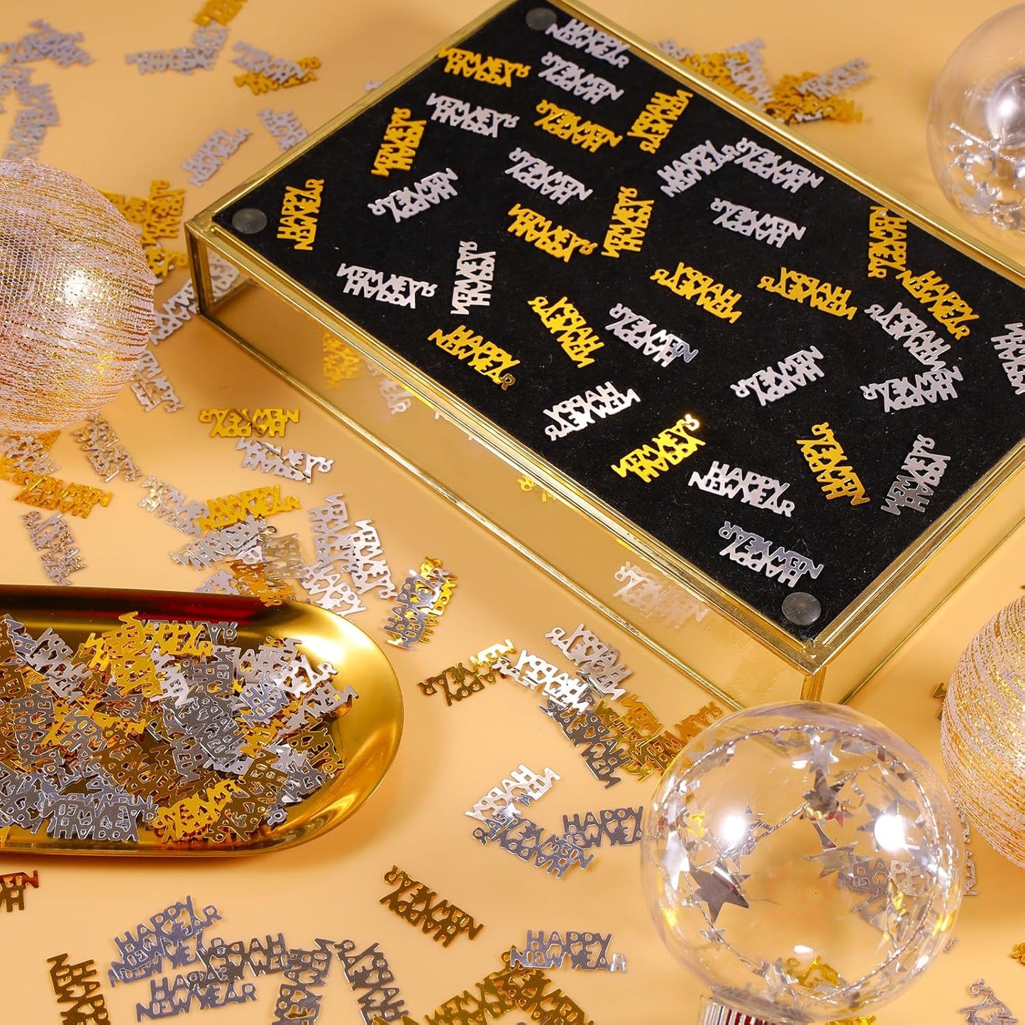 500 Pcs New Year Confetti, Gold and Black 2026 Table Shiny Confetti Glitter for Happy New Year Decorations 2026 New Years Eve Table Decorations