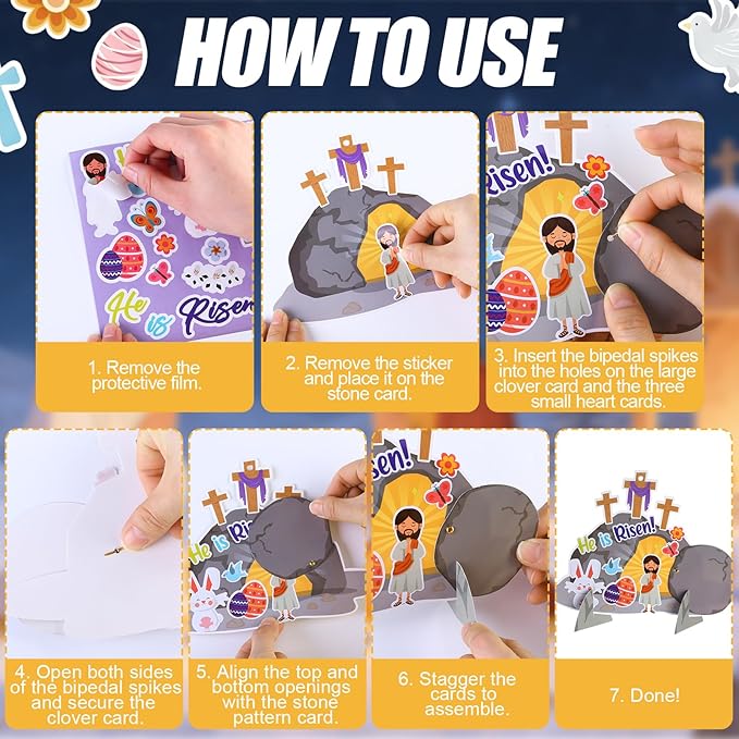 Frienda 48 Set Easter Jesus Resurrection Craft Kit Christian Make Your Own Empty Tomb of Jesus He is Risen Crafts for Faith Classroom Church Christian Easter Day Party Craft