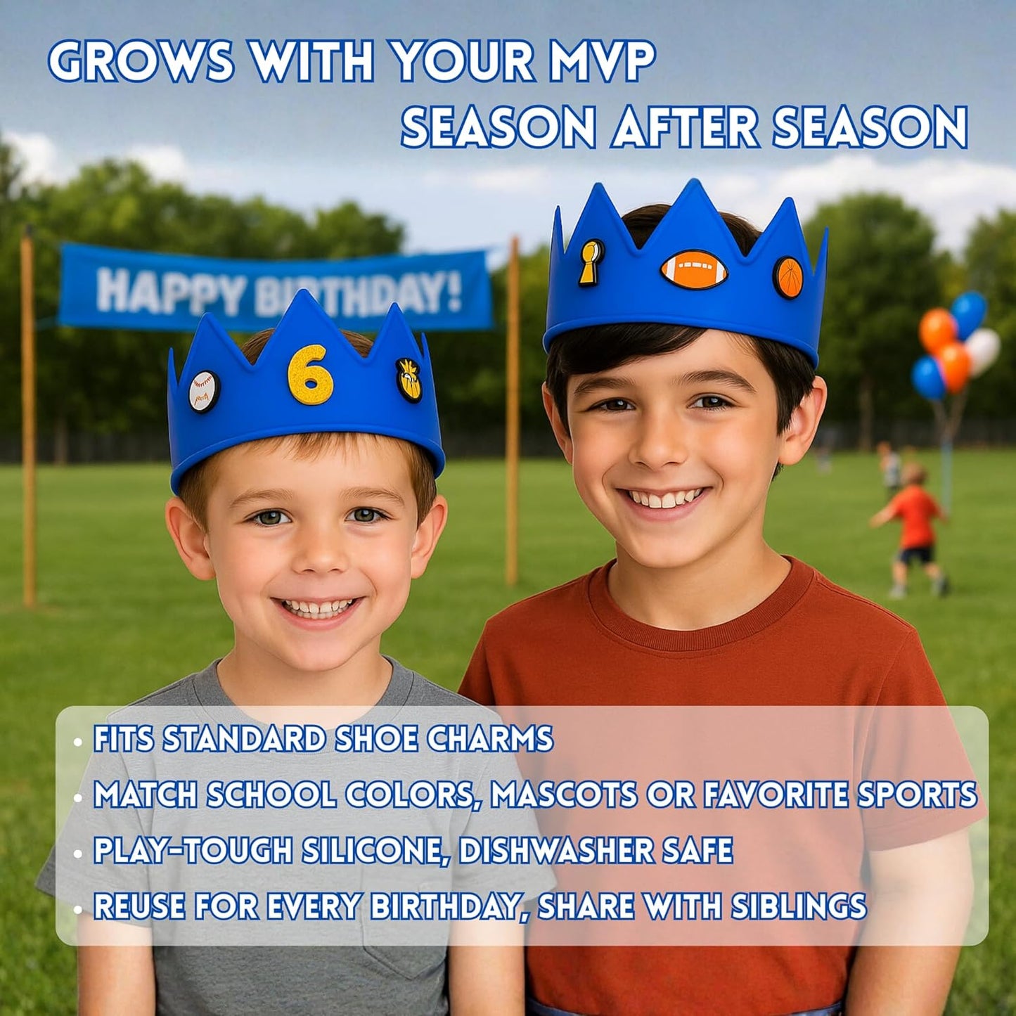 Birthday Crown for Kids Classroom – Adjustable Soft Silicone Princess Crown, Ages 2–10+, BPA Free, Dishwasher Safe