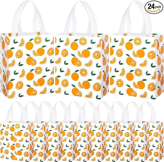 Supervitae 24 Pack Cutie Gift Bags Medium Goodie Orange Citrus Party Favor Bags Reusable Non Woven Totes for Fruit Birthday Wedding Baby Shower Party Family Holiday Travel(9.8" x 7.9" x 3.9")